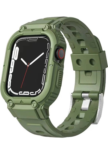 Watch 42MM Uyumlu WI-WB014 Armor Serisi 2in1 Sert Pc Kasa Koruyuculu Silikon Kordon Yeşil
