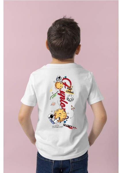 Çocukçagiy Space Astronot Baskılı Erkek Kız Çocuk Pamuklu Bisiklet Yaka Tshirt