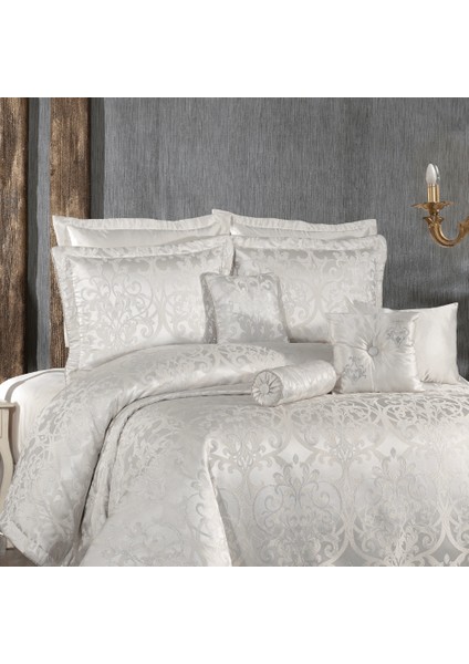 Eliz Beyaz - Gümüş Simli Çeyizlik Çift Kişilik Yatak Örtüsü