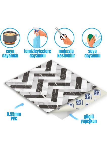 Kendinden Yapışkanlı Yüzey Fayans Kaplama Siyah Beyaz Parke 006 Desenli Pvc Karo 30X30CM (4 Adet) 0,36 M2 modelleri