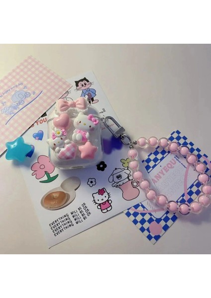 Air Pods 1. ve 2.nesil Uyumlu Sevimli Hello Kity Desenli Darbe Önleyici Kulaklık Koruma Kılıfı