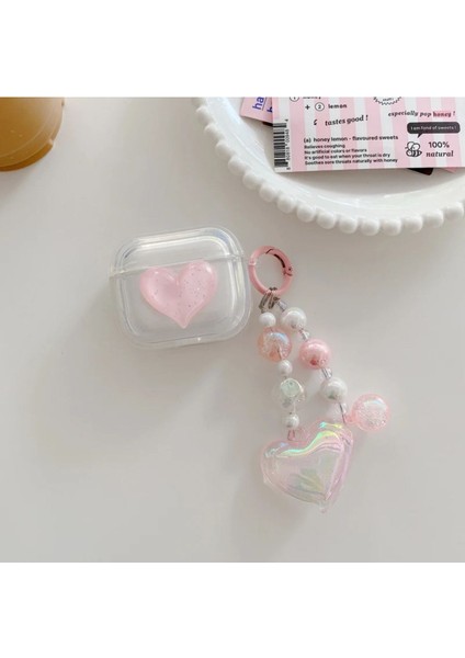 Air Pods Pro2 Uyumlu Pembe Kalp Desenli Charmlı Kılıf Koruma