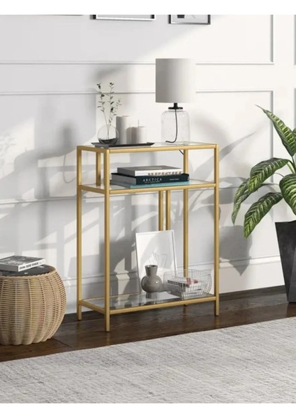 Tino Furniture Porto Gold Metal Cam Raflı Dresuar Konsol