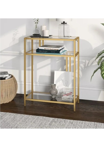 Tino Furniture Porto Gold Metal Cam Raflı Dresuar Konsol