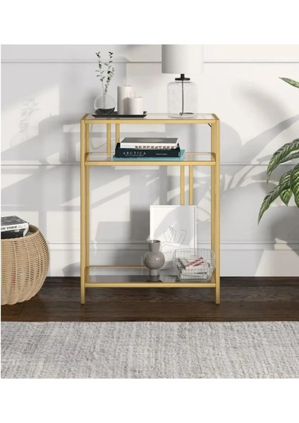 Tino Furniture Porto Gold Metal Cam Raflı Dresuar Konsol