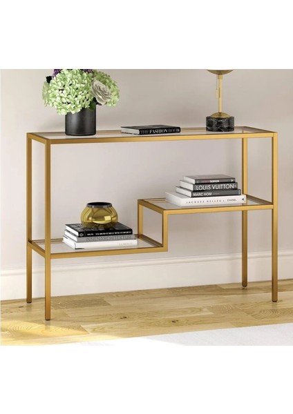 Tino Furniture Vatikan Gold Metal Cam Raflı Dresuar Konsol