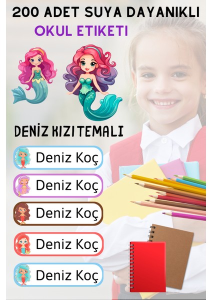 200 Adet Suya Dayanıklı Kişiye Özel Okul Etiket Seti - Kalem Defter Kitap Stickerı