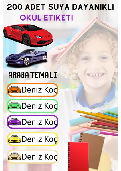 200 Adet Suya Dayanıklı Kişiye Özel Okul Etiket Seti - Kalem Defter Kitap Stickerı