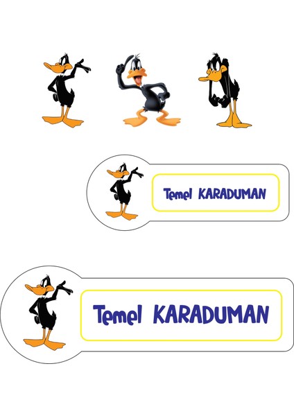 Okul Etiketi Kalem Defter Etiketi, Daffy Duck Etiketi - 194 Adet Kuşe Sticker