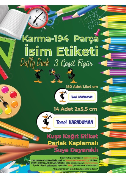 Okul Etiketi Kalem Defter Etiketi, Daffy Duck Etiketi - 194 Adet Kuşe Sticker fiyatları