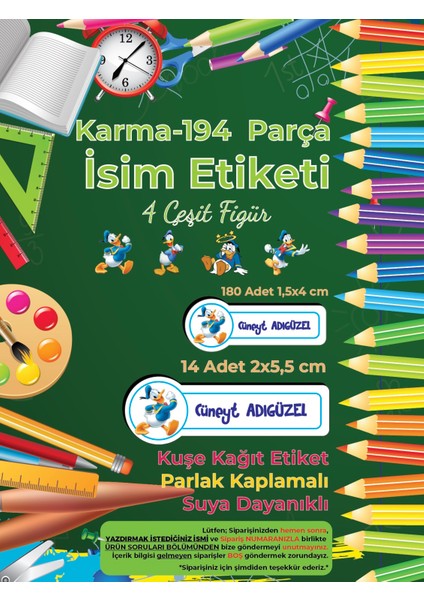 Letbil Reklam Okul Etiketi Kalem Defter Etiketi, Donald Duck Etiketi - 194 Adet Kuşe Sticker