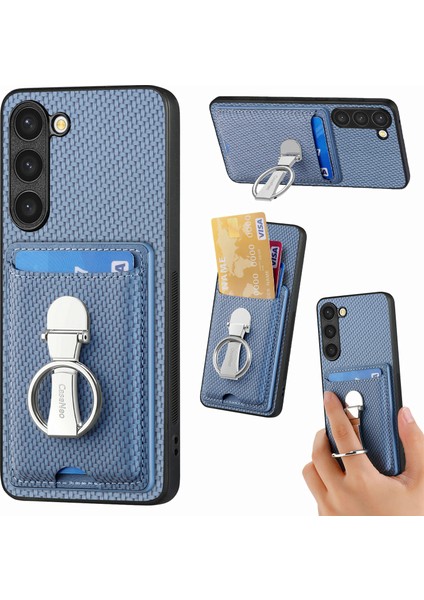 C1-9 Samsung Galaxy S23+KILIF Kart Tutucu Deri+Tpu+Pc Kickstand Telefon Kapağı-Mavi (Yurt Dışından)