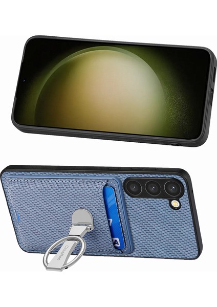 C1-9 Samsung Galaxy S23+KILIF Kart Tutucu Deri+Tpu+Pc Kickstand Telefon Kapağı-Mavi (Yurt Dışından)