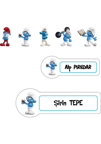 Okul Etiketi Kalem Defter Etiketi, Şirinler V3 Etiketi - 222 Adet Folyo Sticker