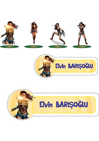 Okul Etiketi Kalem Defter Etiketi, Wonderwomen Etiketi - 194 Adet Kuşe Sticker