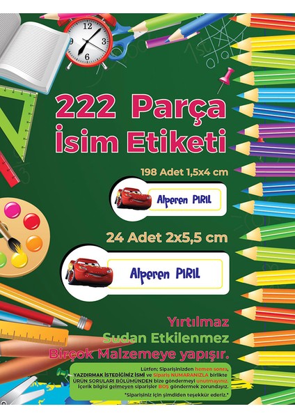 Okul Etiketi Kalem Defter Etiketi, Şimşek Macqueen- 222 Adet Folyo Sticker modelleri