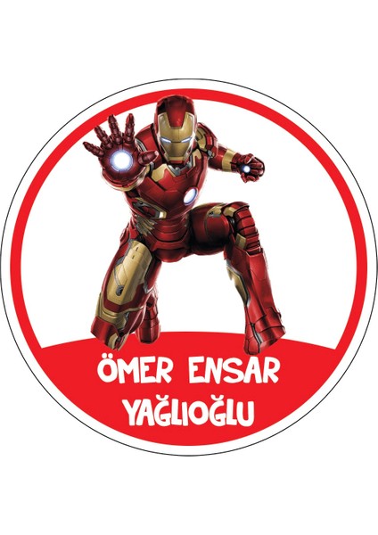 Okul Etiketi, Kalem Defter Etiketi, Iron Man - 40 Adet 5cm Opak Sticker