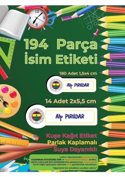 Letbil Reklam Okul Etiketi, Kalem Defter Etiketi, Fenerbahçe Defter Etiketi - 194 Adet Kuşe Sticker