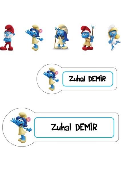 Okul Etiketi Kalem Defter Etiketi, Şirinler V4 Etiketi - 222 Adet Folyo Sticker