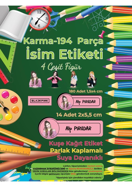 Okul Etiketi Kalem Defter Etiketi, Black Pink Etiketi - 194 Adet Kuşe Sticker fiyatları