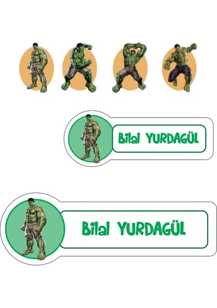 Okul Etiketi Kalem Defter Etiketi, Hulk Etiketi - 194 Adet Kuşe Sticker