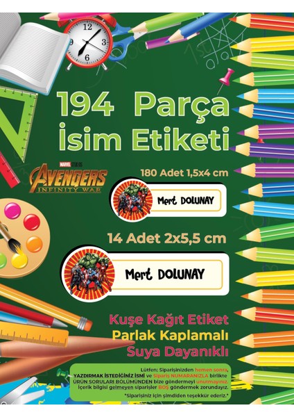 Okul Etiketi Kalem Defter Etiketi, Avengers Etiketi - 194 Adet Kuşe Sticker fiyatları