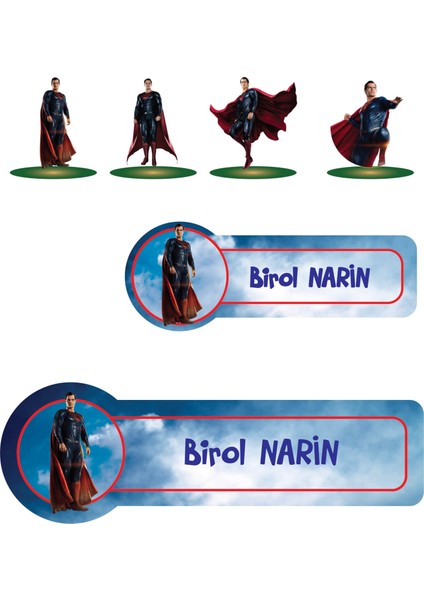 Okul Etiketi Kalem Defter Etiketi, Supermen Etiketi - 194 Adet Kuşe Sticker