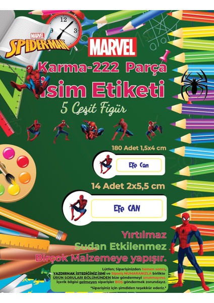 Letbil Reklam Okul Etiketi Kalem Defter Etiketi, Örümcek Adam, Spider Man - 222 Adet Folyo Sticker