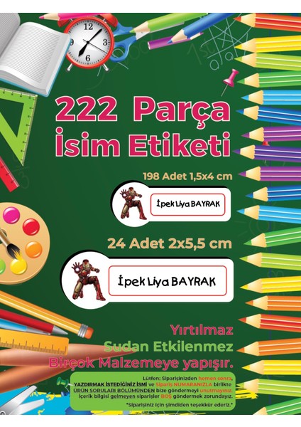 Okul Etiketi, Kalem Defter Etiketi, Iron Man Etiketi - 222 Adet Folyo Sticker fiyatları