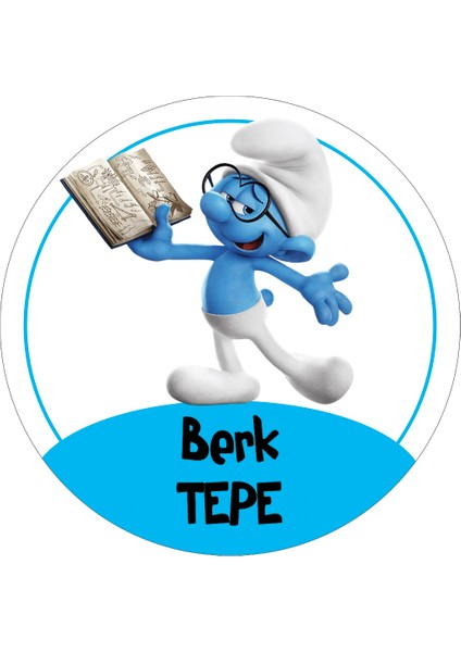 Okul Etiketi Kalem Defter Etiketi, Şirinler V3 Etiketi - 60 Adet 4cm Opak Sticker