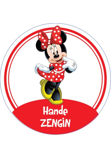Okul Etiketi Kalem Defter Etiketi, Minnie Mouse Etiketi - 100 Adet 3cm Opak Sticker