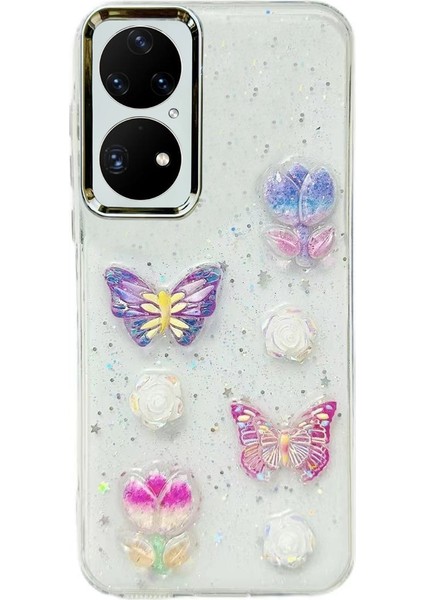 Huawei P50 Pro Için Renkli Çiçek Tpu Kılıf (Yurt Dışından)