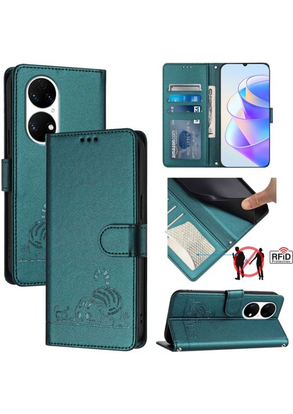 Huawei P50 Pro Için Kedi Sıçan Kabartmalı Rfıd Kılıf (Yurt Dışından)