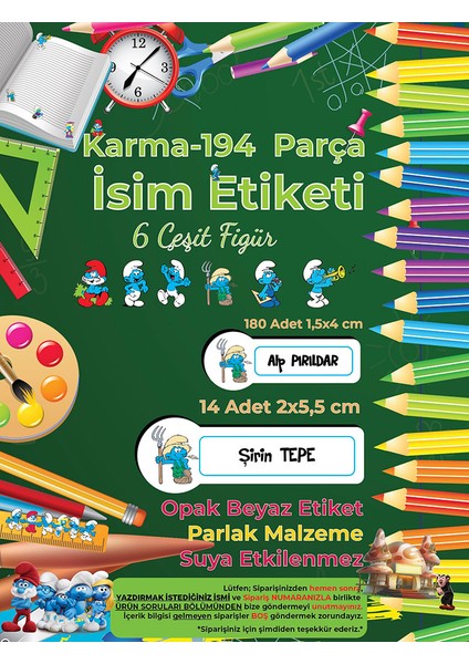 Okul Etiketi Kalem Defter Etiketi, S?irinler V1 Etiketi - 194 Adet Kuşe Sticker fiyatları
