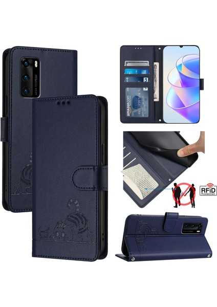 Huawei P40 Için Kedi Sıçan Kabartmalı Rfıd Kılıf (Yurt Dışından)