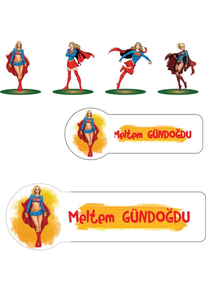 Okul Etiketi Kalem Defter Etiketi, Supergirl Etiketi - 194 Adet Kuşe Sticker