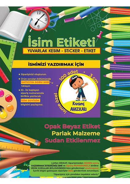 Okul Etiketi Kalem Defter Etiketi, Pepee Etiketi - 100 Adet 3cm Opak Sticker modelleri