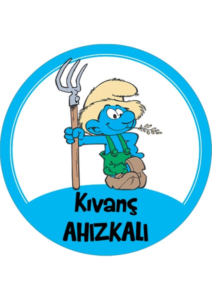 Okul Etiketi Kalem Defter Etiketi, Şirinler V1 Etiketi - 40 Adet 5cm Opak Sticker