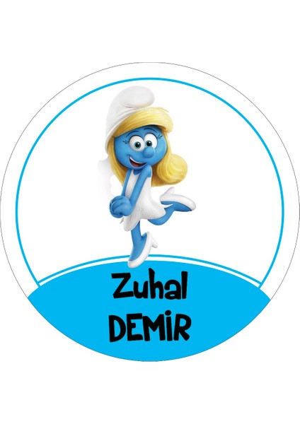 Okul Etiketi Kalem Defter Etiketi, Şirinler V4 Etiketi - 40 Adet 5cm Opak Sticker