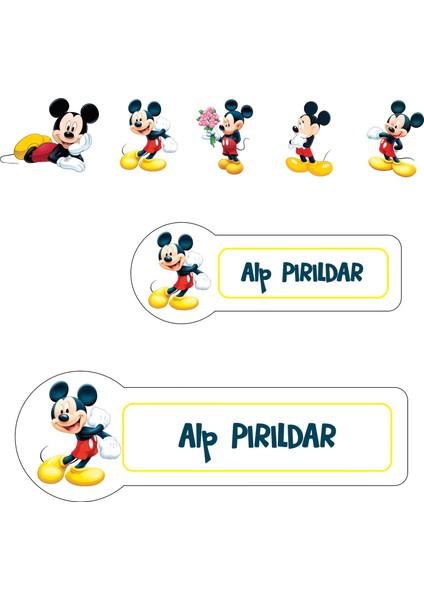 Okul Etiketi Kalem Defter Etiketi, Mickey Mouse Etiketi - 194 Adet Opak Sticker