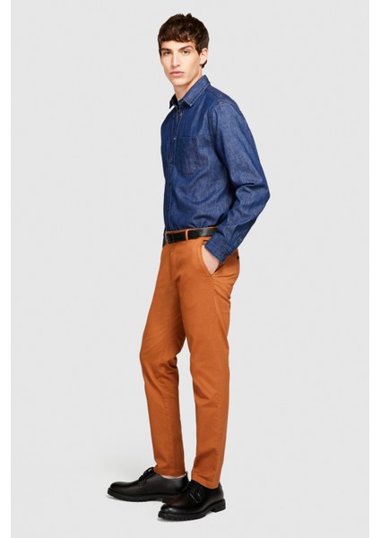 Slim Fit Vintage Efekt Chino Pantolon Erkek Kahverengi T-Shirt - 323A4DM6SF02Y modelleri