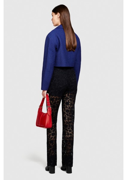 Yün Karışımlı Yüksek Bel Dantel Efektli Pantolon Kadın Siyah T-Shirt - 323A48C6LF03W fırsatları