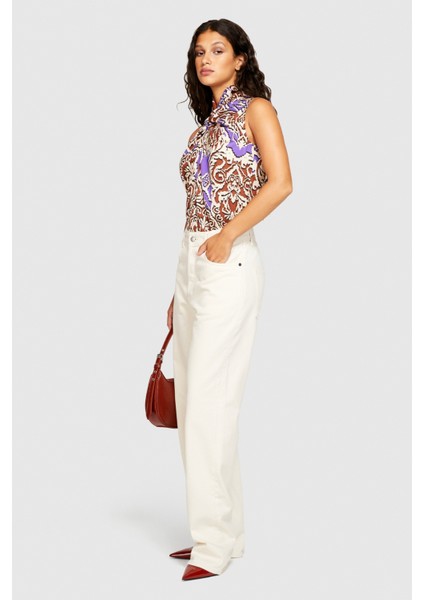 %100 Koton London Boyfriend Fit Denim Pantolon Kadın Beyaz T-Shirt - 323A4OH2LE02G modelleri