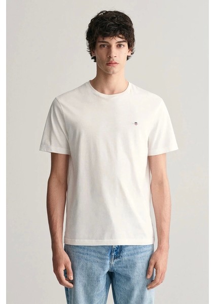 Erkek Beyaz Regular Fit Bisiklet Yaka Logolu T-Shirt fiyatları