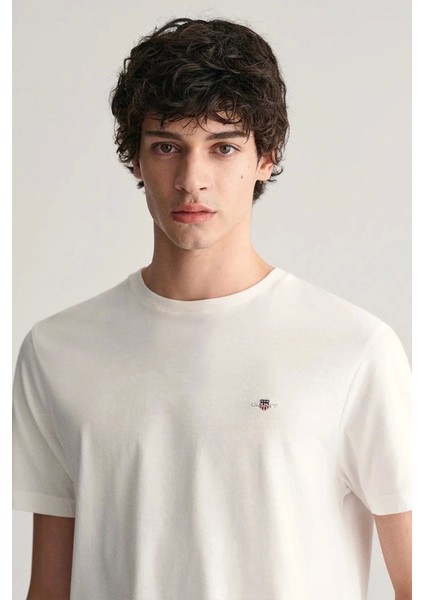 Erkek Beyaz Regular Fit Bisiklet Yaka Logolu T-Shirt modelleri