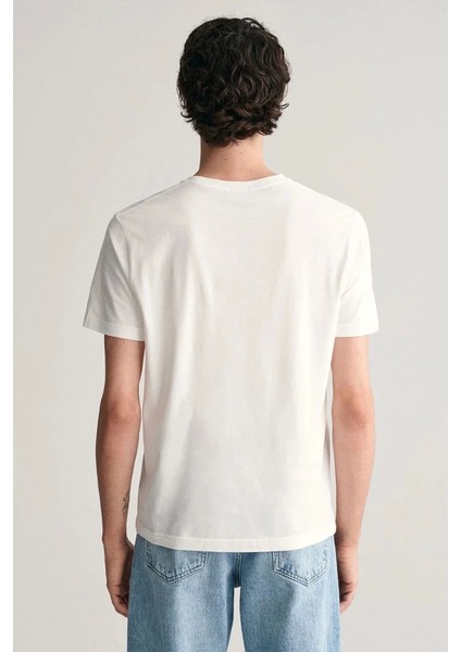 Erkek Beyaz Regular Fit Bisiklet Yaka Logolu T-Shirt fırsatları