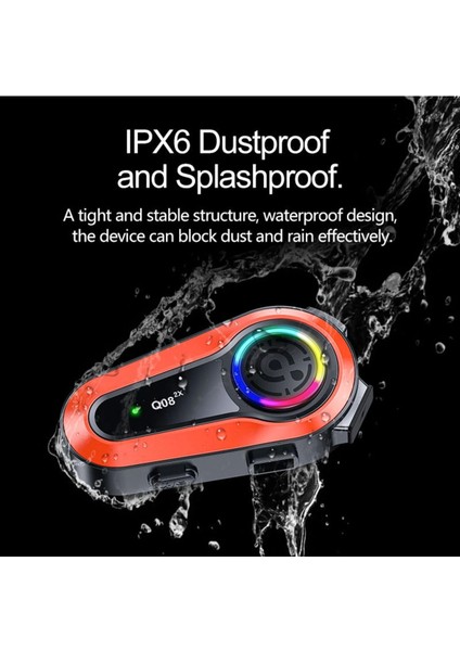 Q08-2X Rgb Işıklı Intercom 2 Kişi Bağlantılı 1000MAH Motosiklet Bluetooth Kulaklık Seti