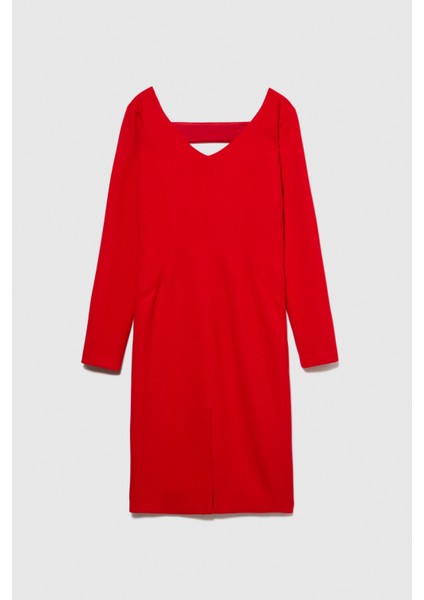 Viskoz Karışımlı V Yaka Uzun Kollu Crep Elbise Kadın Kırmızı T-Shirt - 323A43Q3LV04P fiyatları