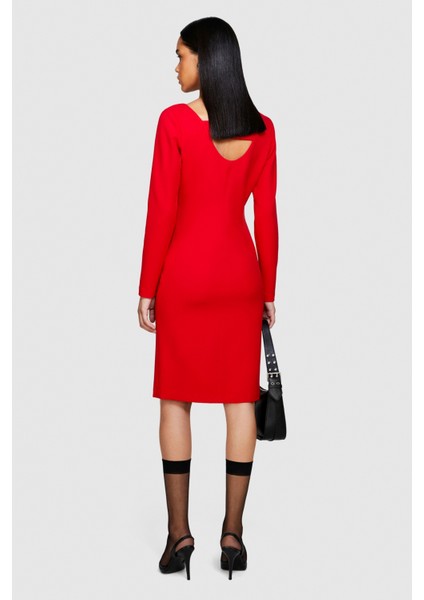 Viskoz Karışımlı V Yaka Uzun Kollu Crep Elbise Kadın Kırmızı T-Shirt - 323A43Q3LV04P fırsatları