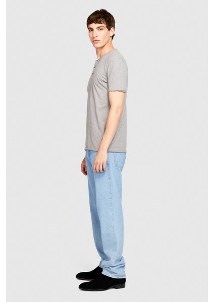 %100 Koton Slim Fit Düğme Detayli Slub T-Shirt Erkek Siyah T-Shirt - 323A3YR7S1009 fırsatları